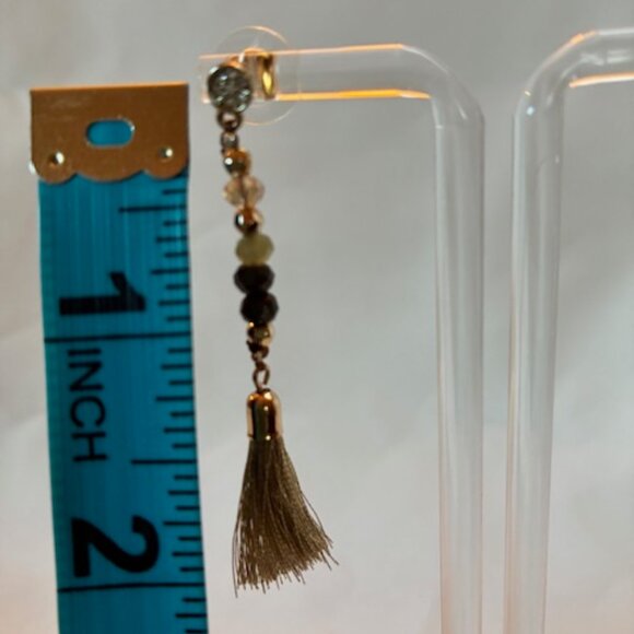 Earrings - dangling with black and gold beads and gold tassel at bottom. - Picture 3 of 3